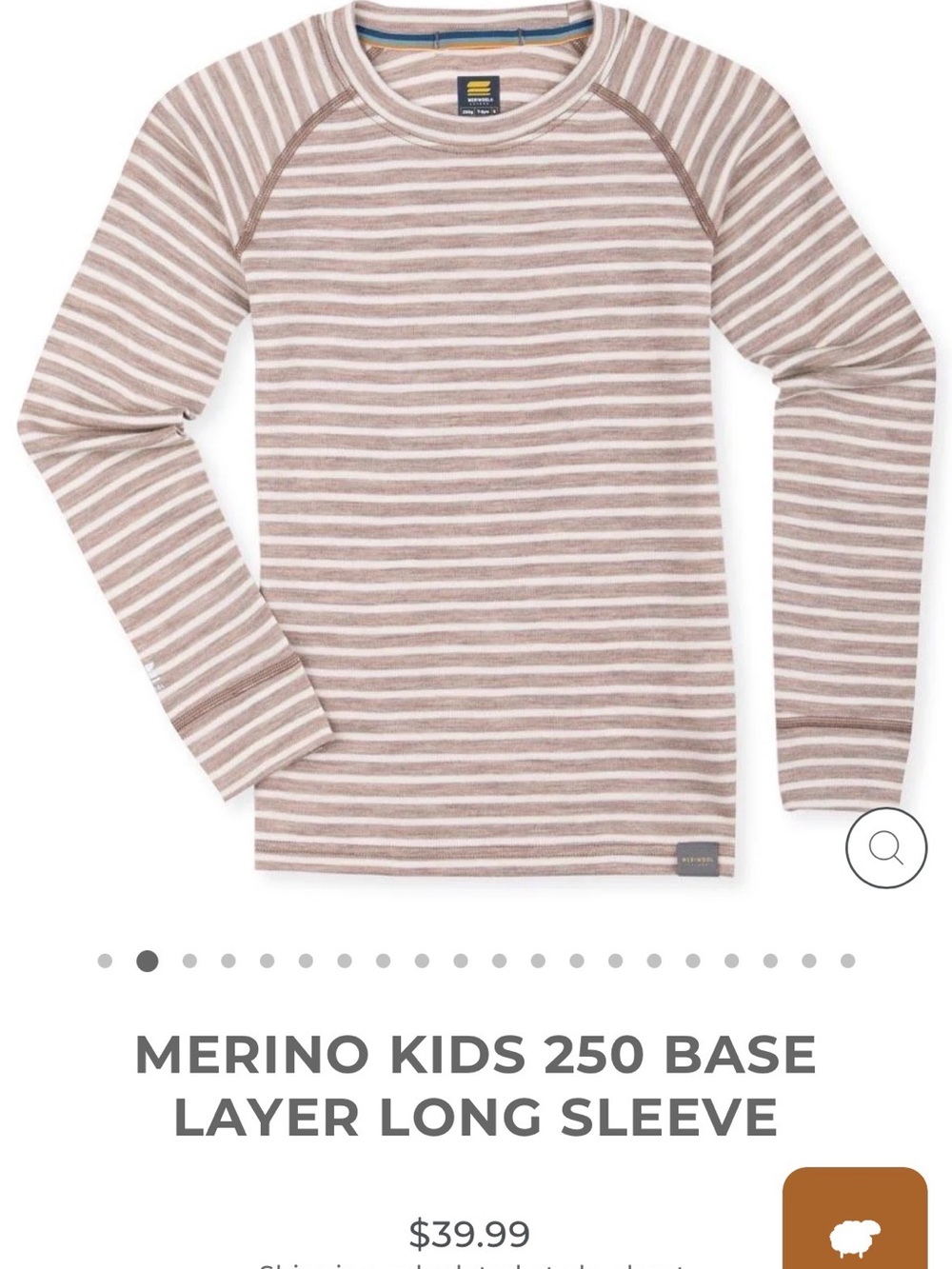 Smartwool Kids Long Sleeve Merino Base Layer in Taupe and Cream Stripes